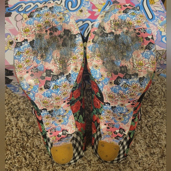 EUC Irregular Choice Summer Breeze Red Floral/Black & White Gingham Heels EU 40 - Picture 7 of 8